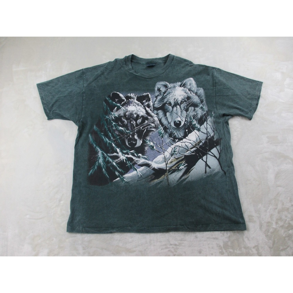 VINTAGE Hanes Shirt Mens‎ Extra Large Green Wolves Snow USA Cotton AOP 90s*